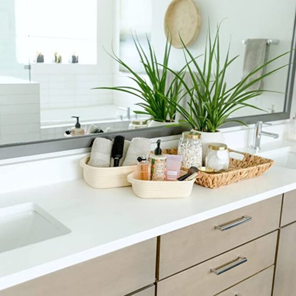 Natural Cozy Storage Basket Set | 5-Piece | Cotton Rope | Rectangle Bins | Beige - Picture 1 of 4